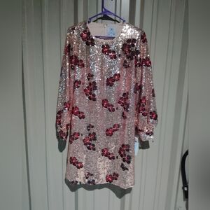 Brand New Women's CeCe Gold Sequin Floral Midi Dress